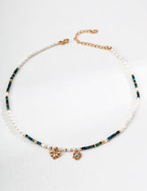Sacred Balance – Natural Pearl, Malachite & Turquoise Necklace in S925 Silver