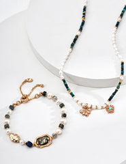 Sacred Balance – Natural Pearl, Malachite & Turquoise Necklace in S925 Silver