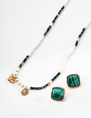 Sacred Balance – Natural Pearl, Malachite & Turquoise Necklace in S925 Silver