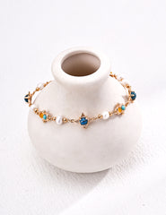 Soft Stones– Natural Pearl, Turquoise & Chalcedony Bracelet in S925 Silver