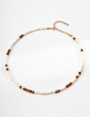 Natural Pearl & Glass Bead Necklace in S925