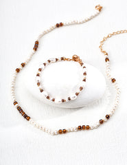Natural Pearl & Glass Bead Necklace in S925