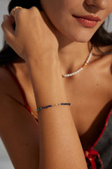 Lapis Harmony Bracelet | S925 Silver, Vintage Gold