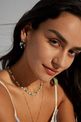 Vintage Gold Sterling Silver Earrings with Lapis Lazuli, Green Gemstone & Shell