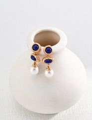 Sterling Silver Lapis Lazuli & Pearl Earrings – Vintage Gold Finish