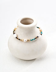 Vintage S925 Silver Bracelet with Natural Pearl, Lapis Lazuli & Turquoise