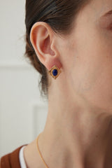 Vintage Court-Style Gemstone Earrings – Sterling Silver with Lapis Lazuli / Red Agate