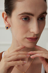 Vintage Court-Style Gemstone Earrings – Sterling Silver with Lapis Lazuli / Red Agate