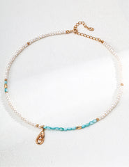 S925 Silver Natural Pearl & Blue Mother-of-Pearl Necklace with Cubic Zirconia – Vintage Gold Elegant Pendant