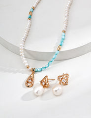 S925 Silver Natural Pearl & Blue Mother-of-Pearl Necklace with Cubic Zirconia – Vintage Gold Elegant Pendant