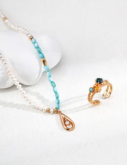 S925 Silver Natural Pearl & Blue Mother-of-Pearl Necklace with Cubic Zirconia – Vintage Gold Elegant Pendant