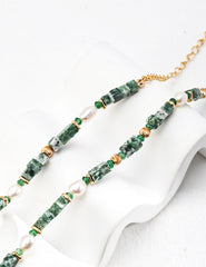 S925 Silver Natural Pearl & Qinghai Jade Necklace – Vintage Gold Gemstone Pendant