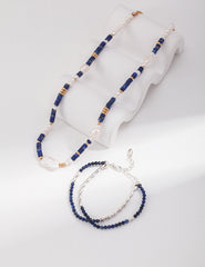 Lapis Lazuli & Pearl Necklace – Adjustable Sterling Silver in Vintage Gold