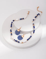 Lapis Lazuli & Pearl Necklace – Adjustable Sterling Silver in Vintage Gold