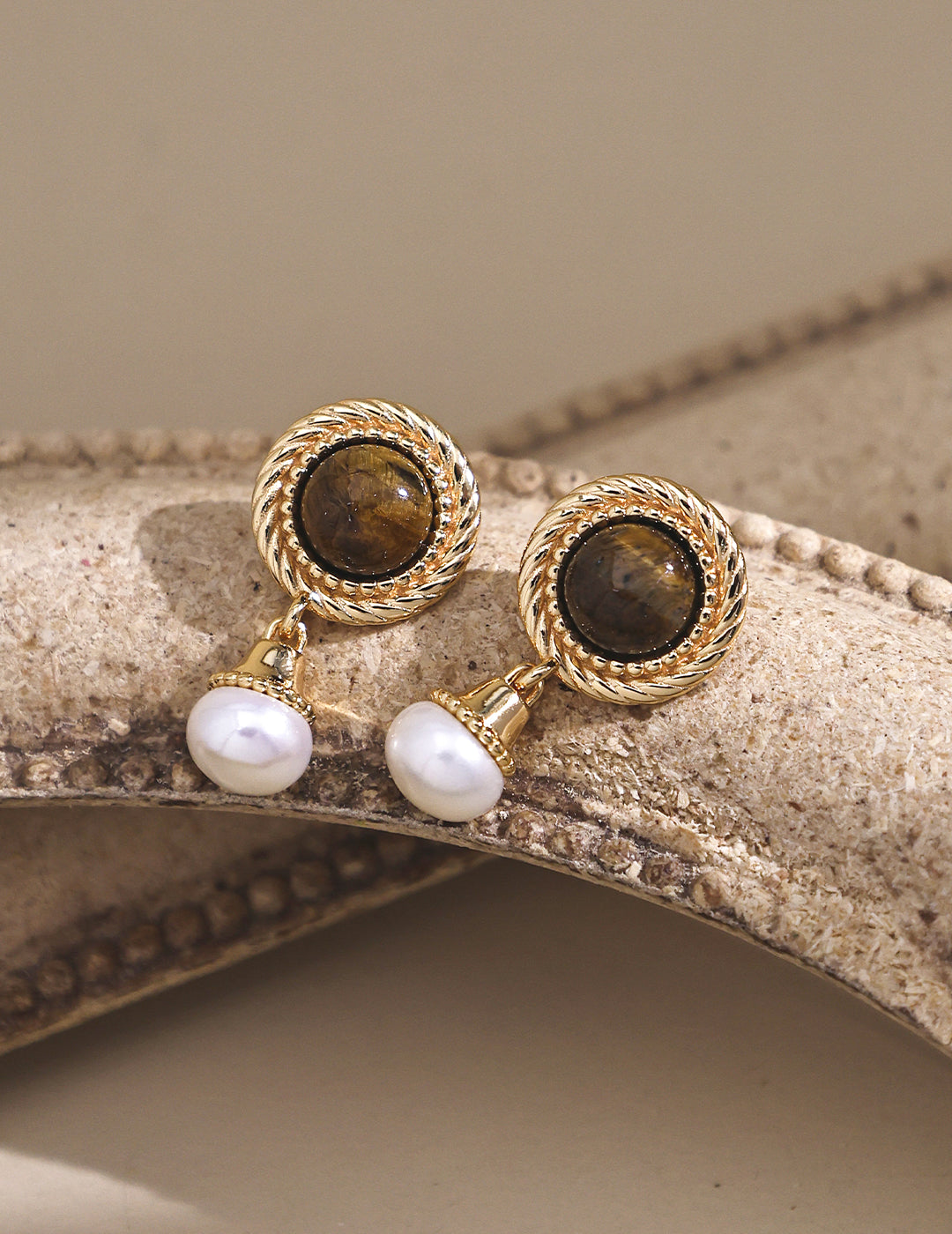 Celestia Tiger’s Eye & Pearl Earrings