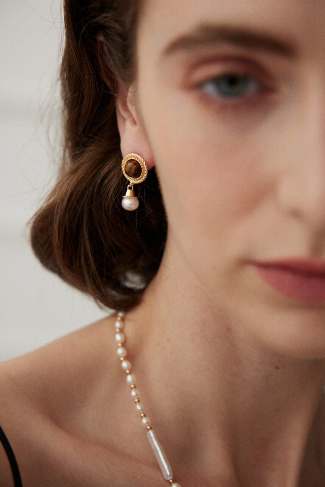 Celestia Tiger’s Eye & Pearl Earrings