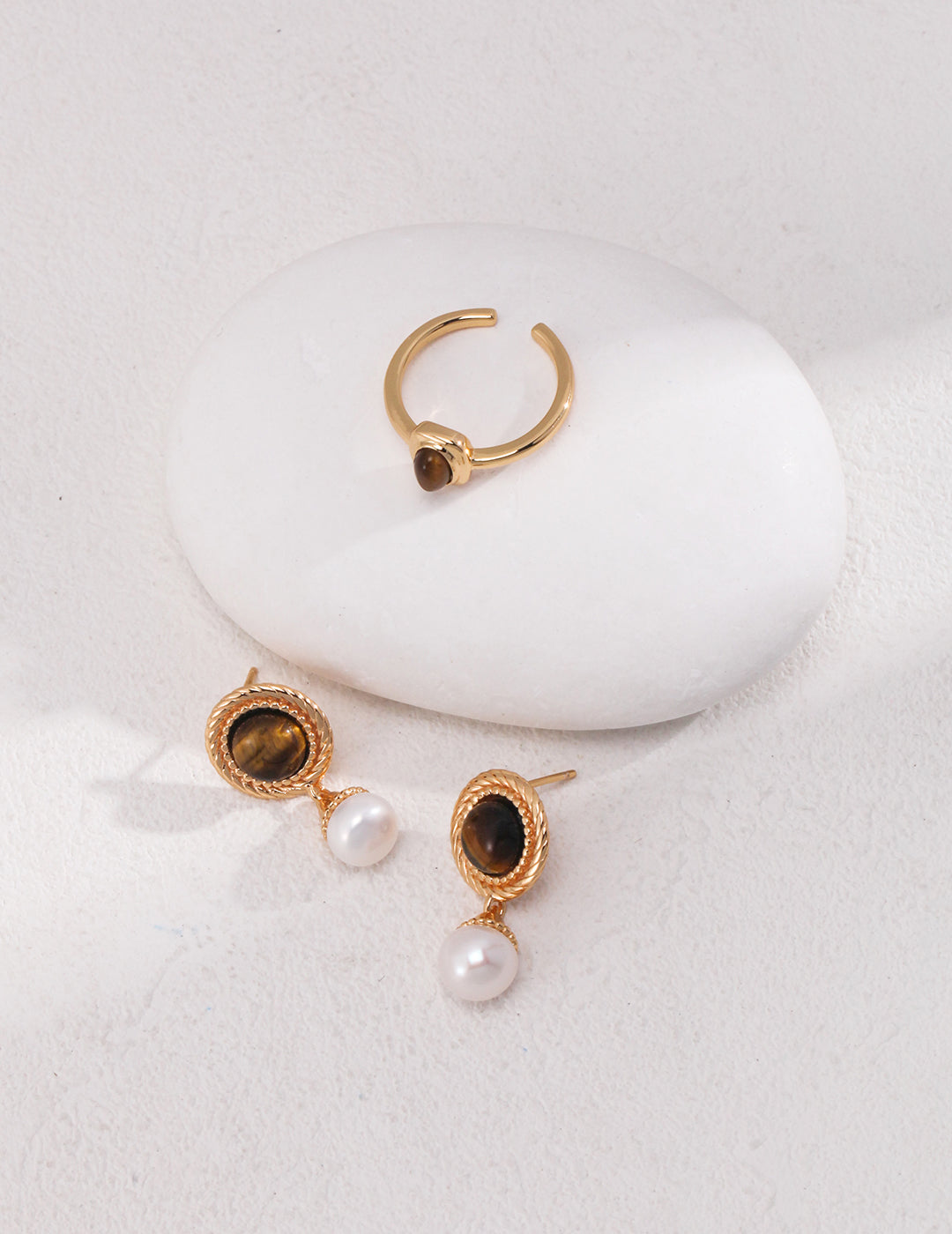 Celestia Tiger’s Eye & Pearl Earrings