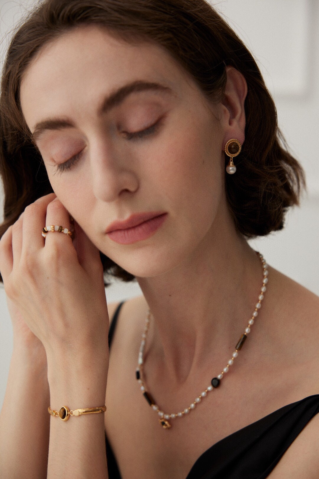 Celestia Tiger’s Eye & Pearl Earrings