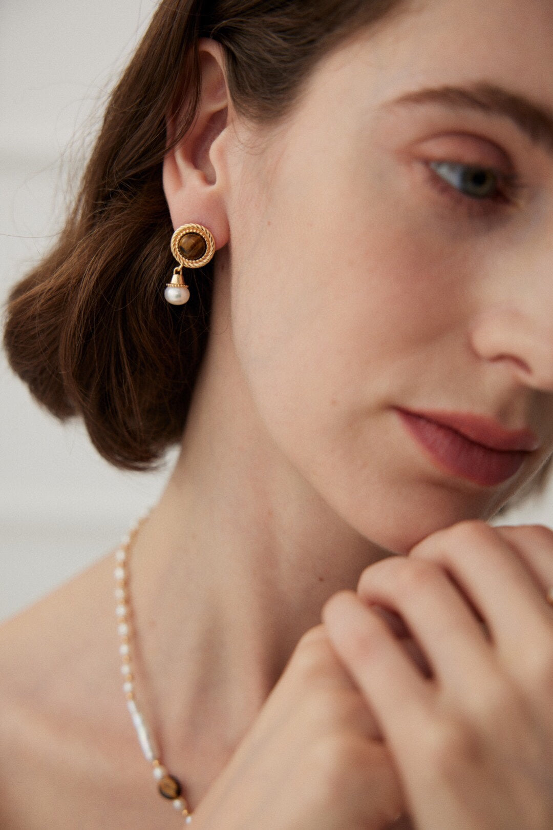 Celestia Tiger’s Eye & Pearl Earrings