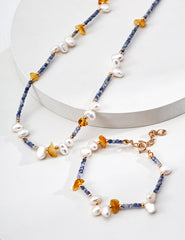 Natural Pearl & Blue Spot Jasper Necklace