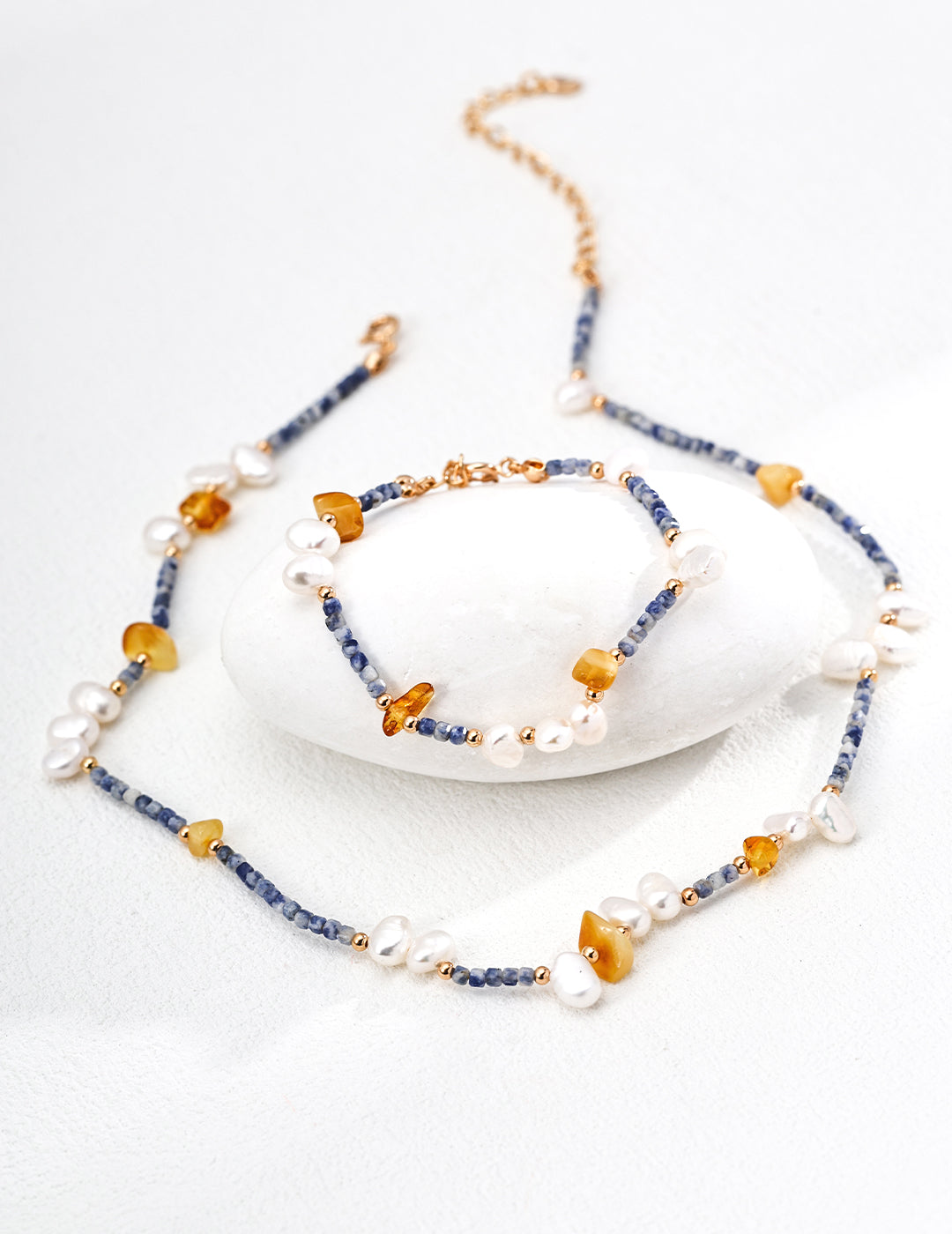 Natural Pearl & Blue Spot Jasper Necklace