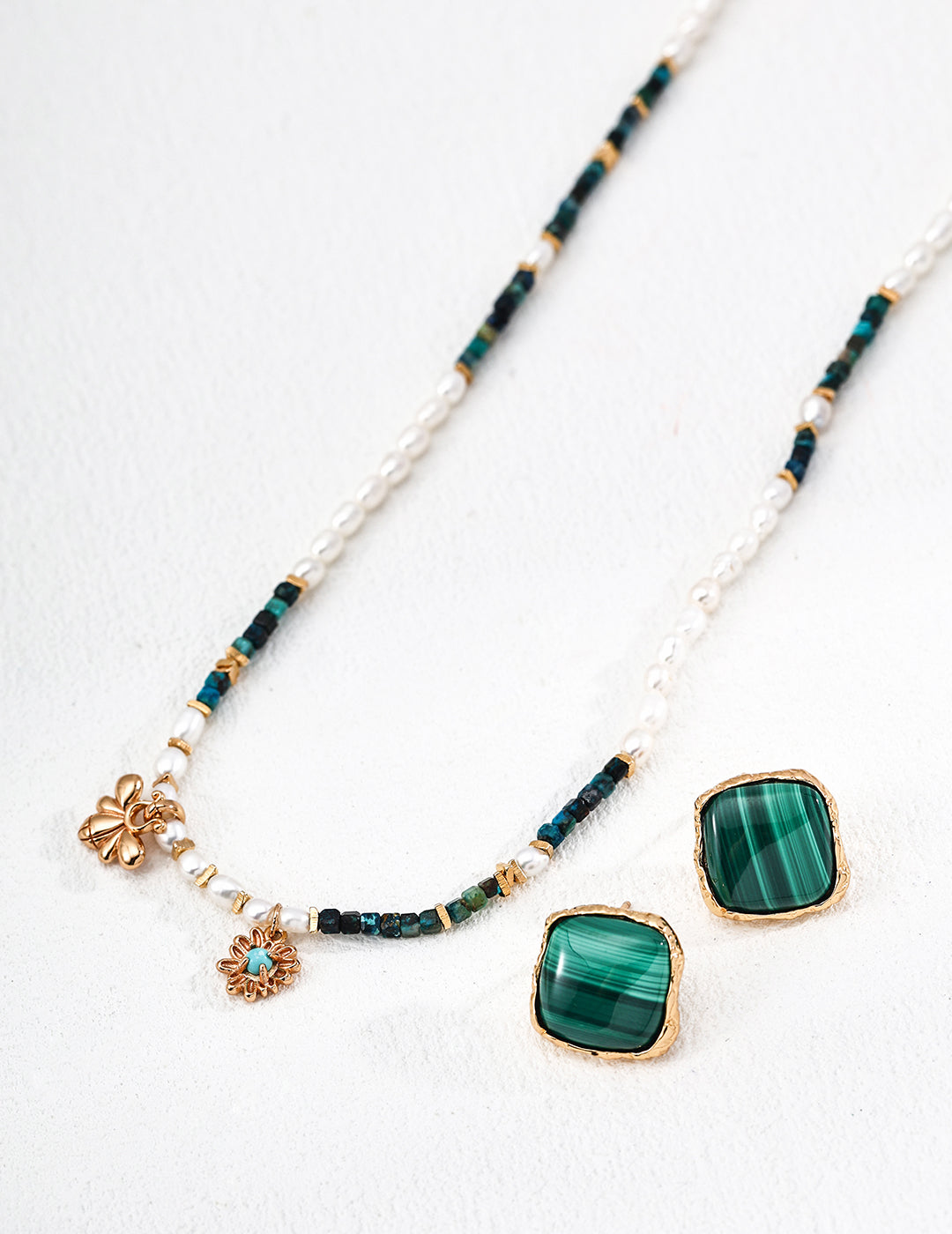 Sacred Balance – Natural Pearl, Malachite & Turquoise Necklace in S925 Silver