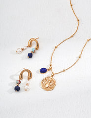 Stone Whisper – Minimalist Pearl, Lapis Earrings