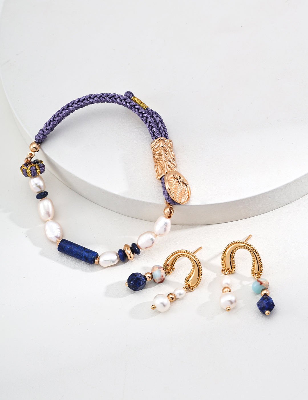 Stone Whisper – Minimalist Pearl, Lapis Earrings