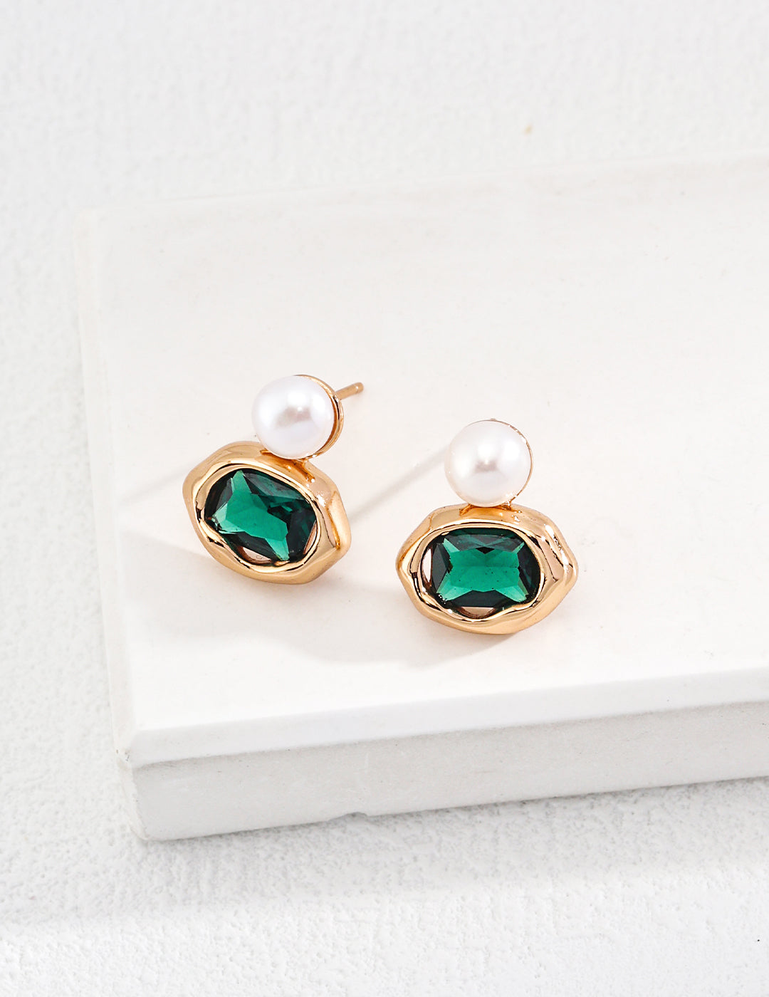 Sterling Silver Pearl & Pink Zircon Earrings – Vintage Gold / Platinum Finish