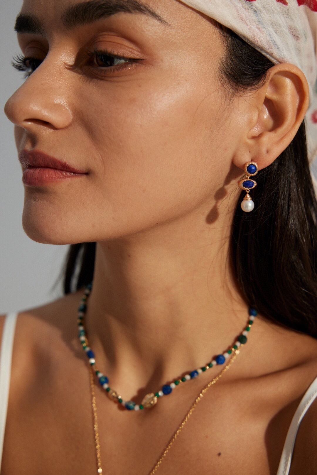 Sterling Silver Lapis Lazuli & Pearl Earrings – Vintage Gold Finish