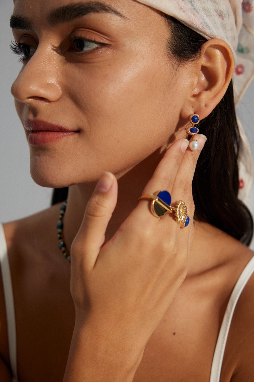 Sterling Silver Lapis Lazuli & Pearl Earrings – Vintage Gold Finish