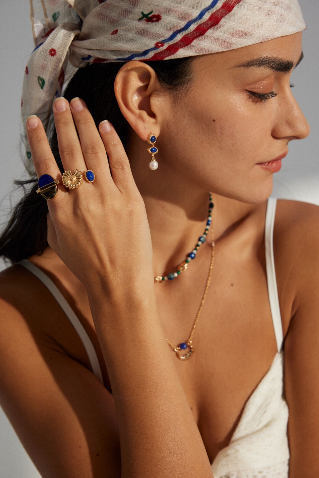 Sterling Silver Lapis Lazuli & Pearl Earrings – Vintage Gold Finish