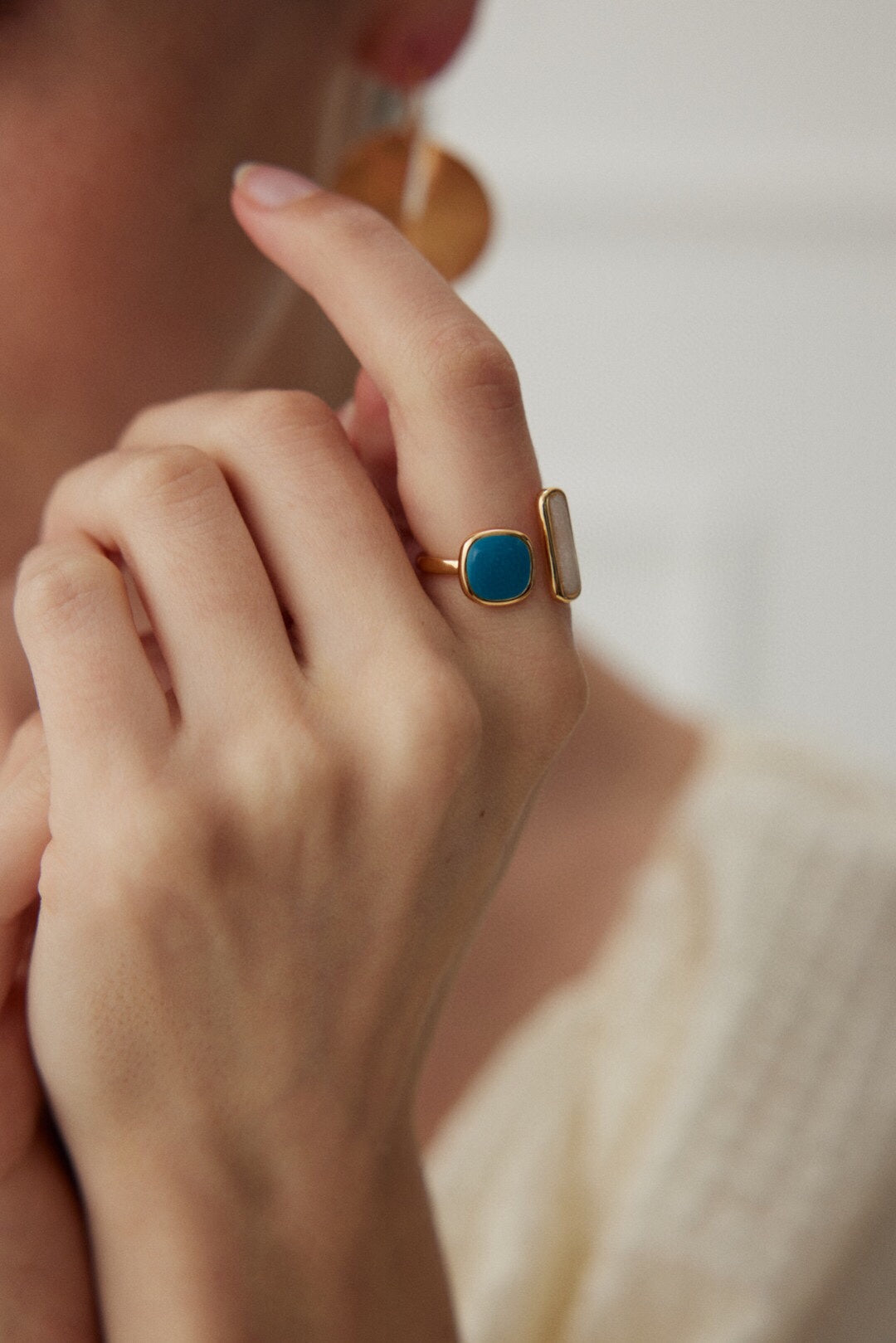 Sterling Silver Enamel Open Ring – Macaron & Morandi Tones
