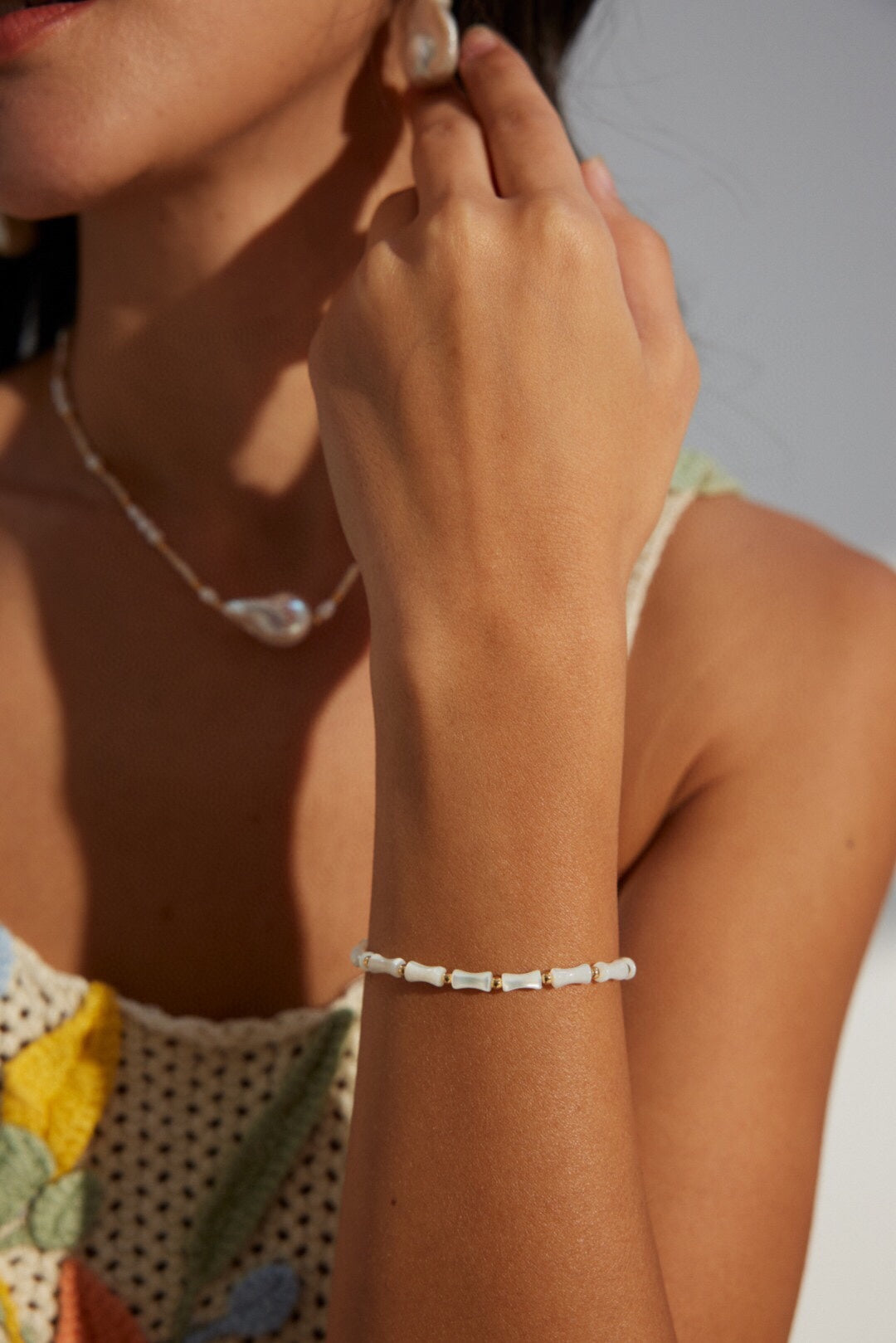 Golden Bamboo Stone Bracelet – 925 Silver & Vintage Glow
