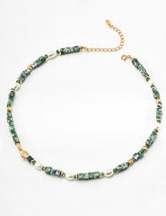 S925 Silver Natural Pearl & Qinghai Jade Necklace – Vintage Gold Gemstone Pendant