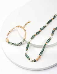 S925 Silver Natural Pearl & Qinghai Jade Necklace – Vintage Gold Gemstone Pendant