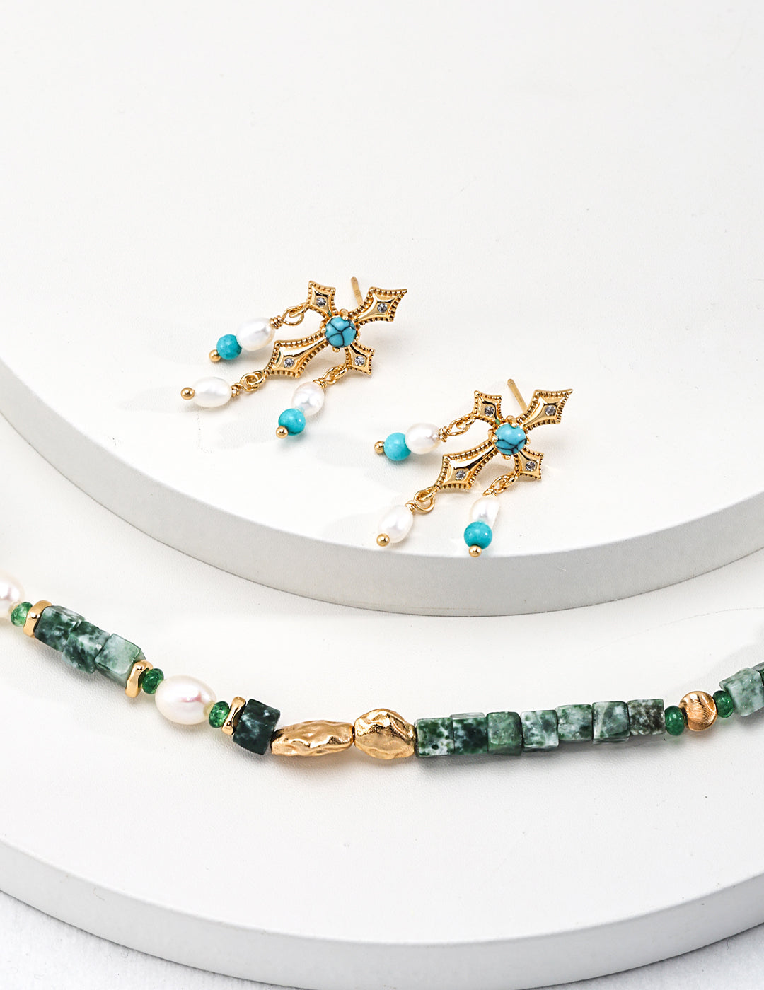 S925 Silver Natural Pearl & Qinghai Jade Necklace – Vintage Gold Gemstone Pendant