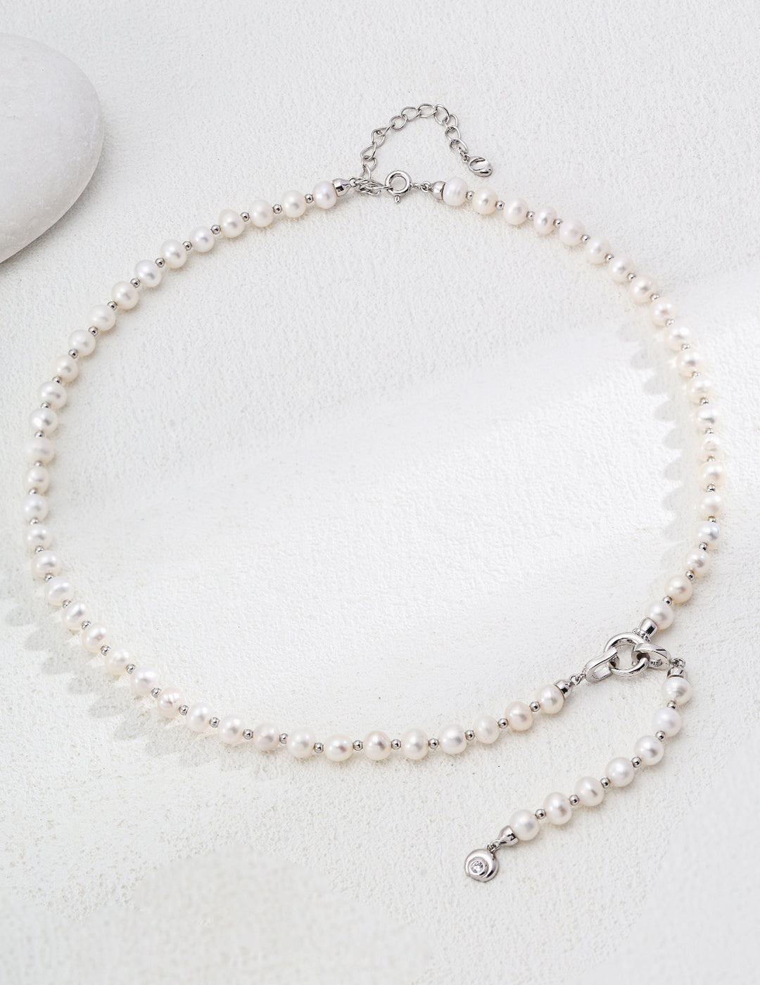 Vintage Elegance Pearl Necklace – 925 Silver, Zircon & Natural Pearl