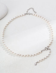 Vintage Elegance Pearl Necklace – 925 Silver, Zircon & Natural Pearl