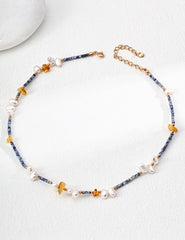 Natural Pearl & Blue Spot Jasper Necklace